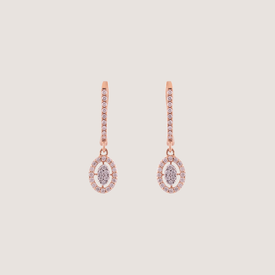 18K Gold and Diamonds Vintage Style Cluster Oval Earring