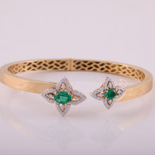 Load image into Gallery viewer, 18K Gold, Diamonds and Emeralds Star Cuff Bangle in Brushed Gold Finish
