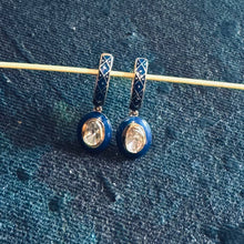 Load image into Gallery viewer, 18K Gold Polki Vali Earrings with Blue Enamel
