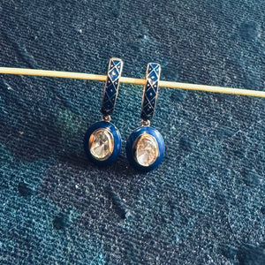 18K Gold Polki Vali Earrings with Blue Enamel
