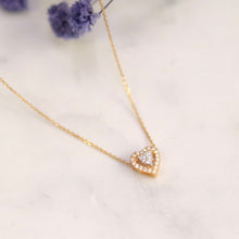 Load image into Gallery viewer, 18K Yellow Gold Heart Shaped Diamond Pendant with Halo
