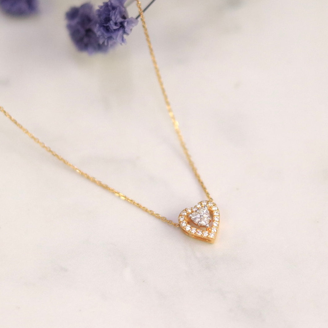 18K Yellow Gold Heart Shaped Diamond Pendant with Halo