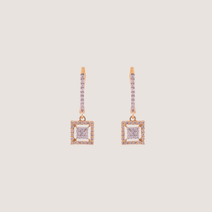 18K Gold and Diamonds Vintage Style Cluster Square Earring