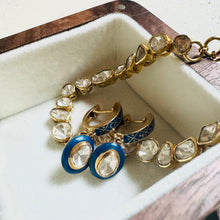 Load image into Gallery viewer, 18K Gold Polki Vali Earrings with Blue Enamel
