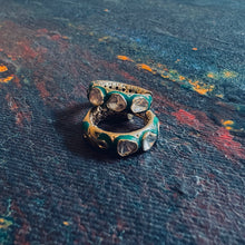 Load image into Gallery viewer, 18K Gold Polki Hoop Earrings with Green Enamel
