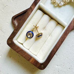 18K Gold Polki Stud Earrings with Blue Enamel