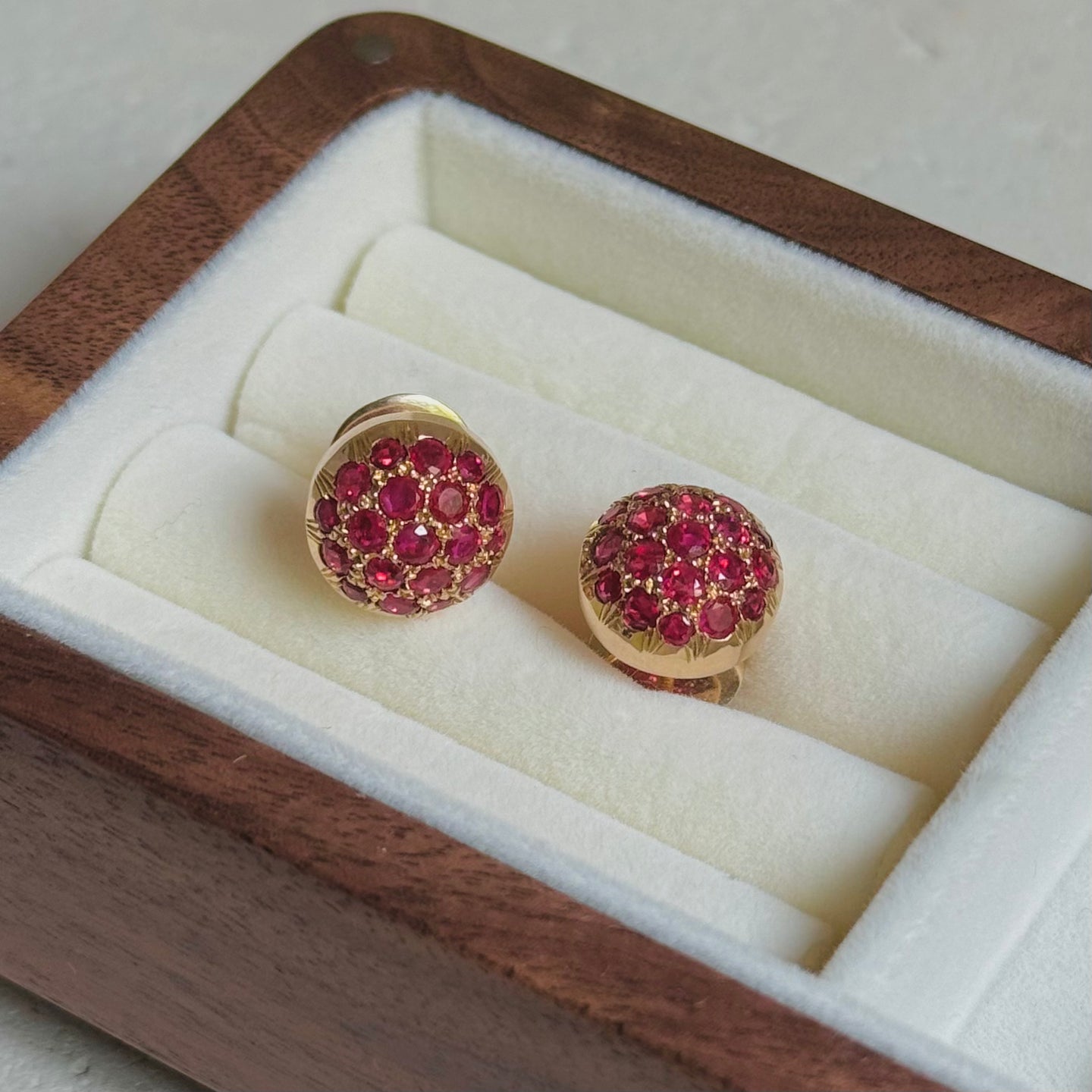 18K Gold and Rubies Dome Earrings