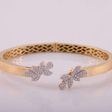 Load image into Gallery viewer, 18K Gold and Clustered Diamonds Cuff Bangle in Brushed Gold Finish
