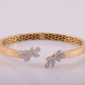 18K Gold and Clustered Diamonds Cuff Bangle in Brushed Gold Finish
