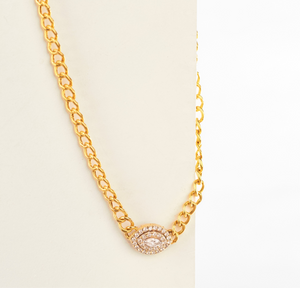 18K Gold Curb Necklace with and Diamond Nazar Pendant