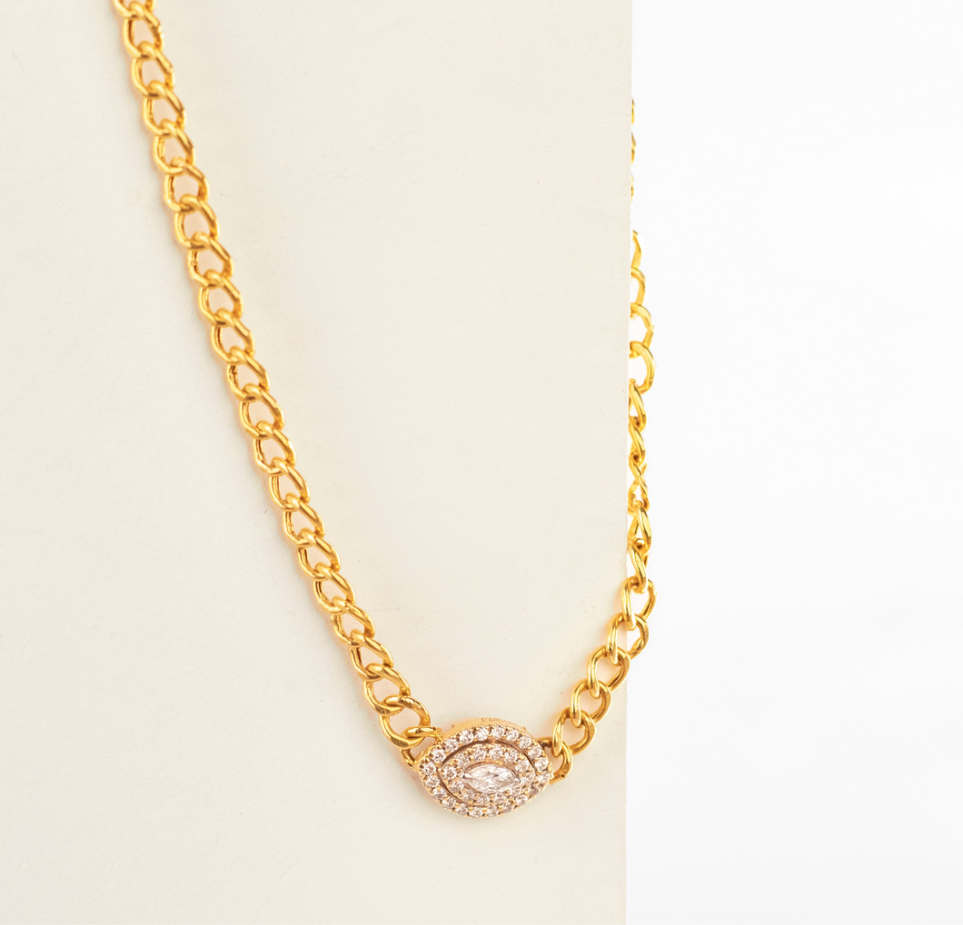 18K Gold Curb Necklace with and Diamond Nazar Pendant