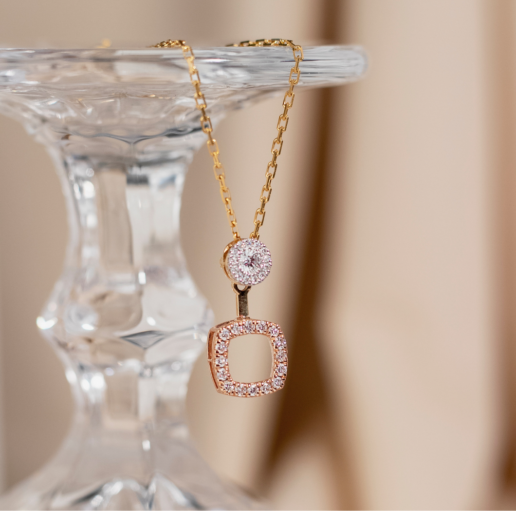 18K Gold Three Way Diamond Pendant with Halo