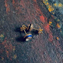 Load image into Gallery viewer, 18K Gold Polki Stud Earrings with Blue Enamel
