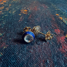 Load image into Gallery viewer, 18K Gold Polki Stud Earrings with Blue Enamel
