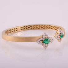 Load image into Gallery viewer, 18K Gold, Diamonds and Emeralds Star Cuff Bangle in Brushed Gold Finish
