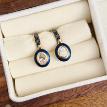 Load image into Gallery viewer, 18K Gold Polki Vali Earrings with Blue Enamel
