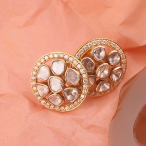 18K Gold Uncut Diamond Flower Earrings