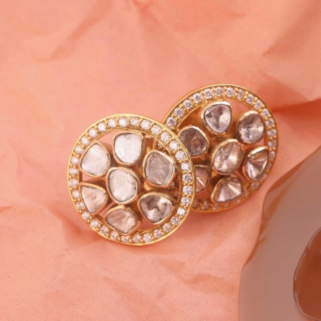 18K Gold Uncut Diamond Flower Earrings