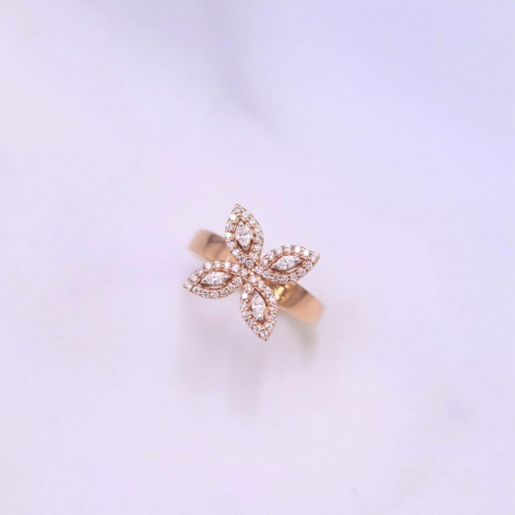 18K Yellow Gold and Diamond Petal Ring