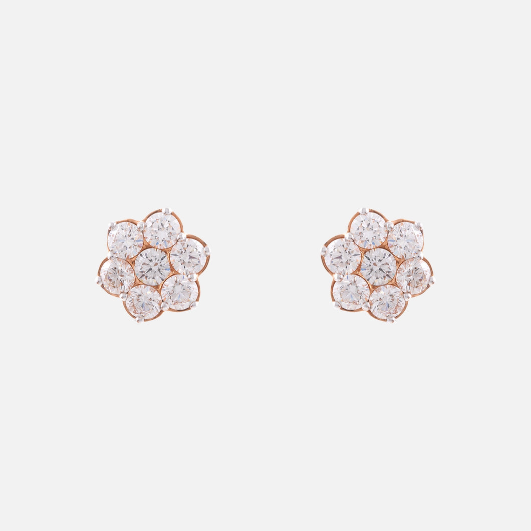 18K Gold Diamond Flower Earrings