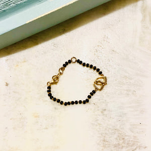 18K Gold Feet Charm Infant Bracelet with Nazar Beads