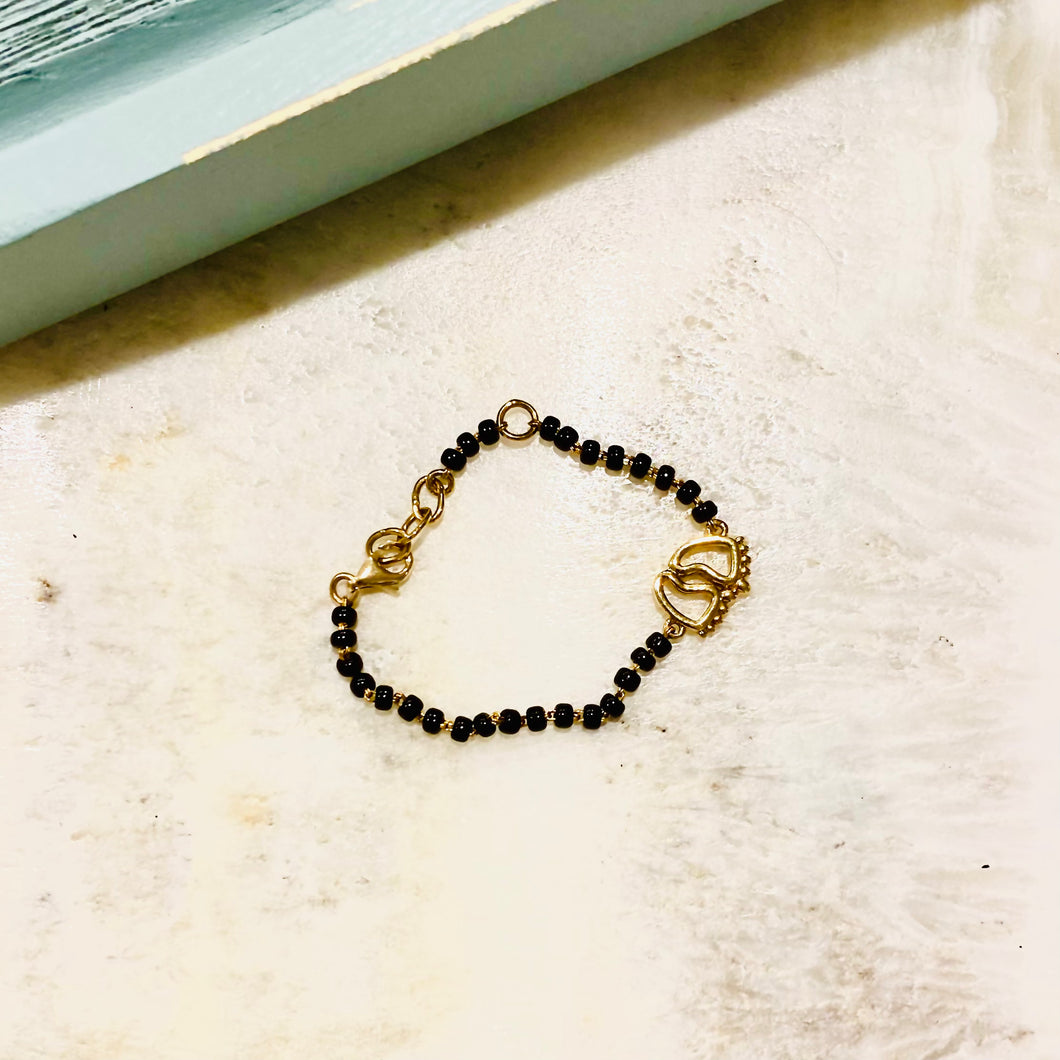 18K Gold Feet Charm Infant Bracelet with Nazar Beads
