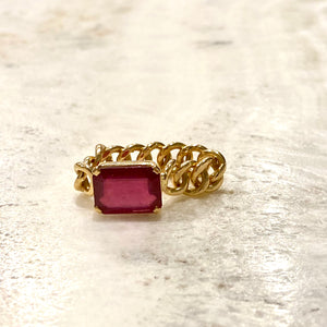 18K Gold Ruby Chain Ring