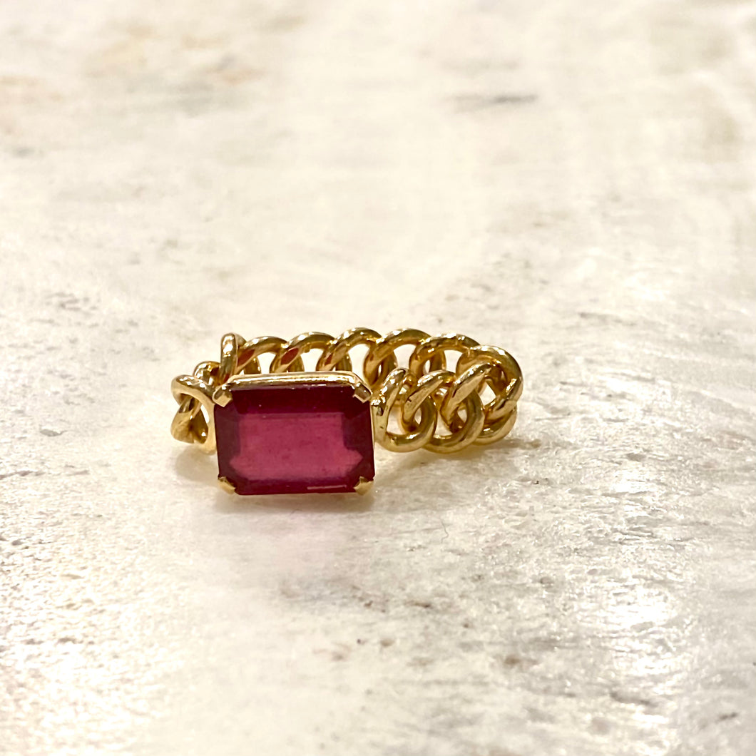 18K Gold Ruby Chain Ring