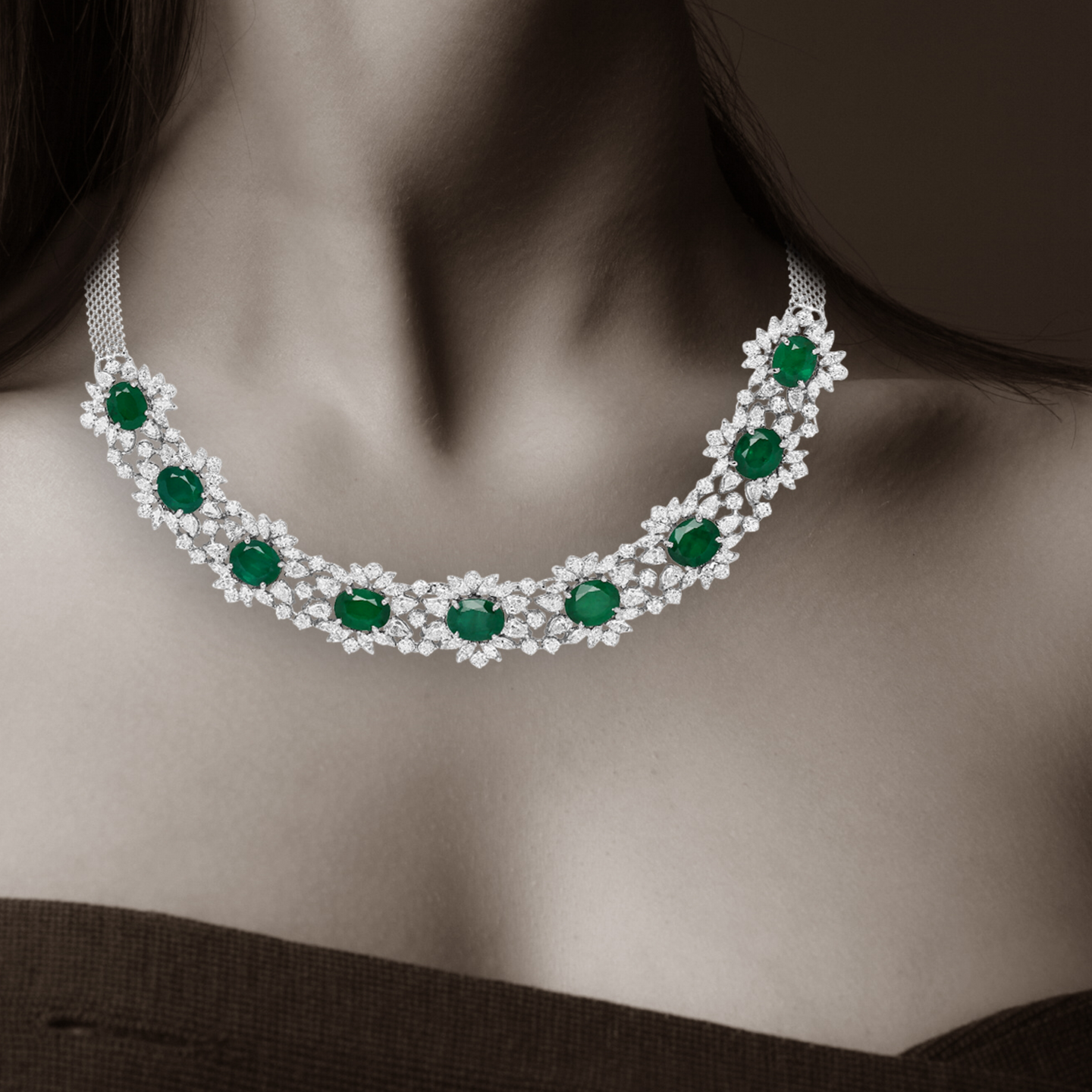 Vintage Style Hexagon Emerald Necklace in Sterling Silver