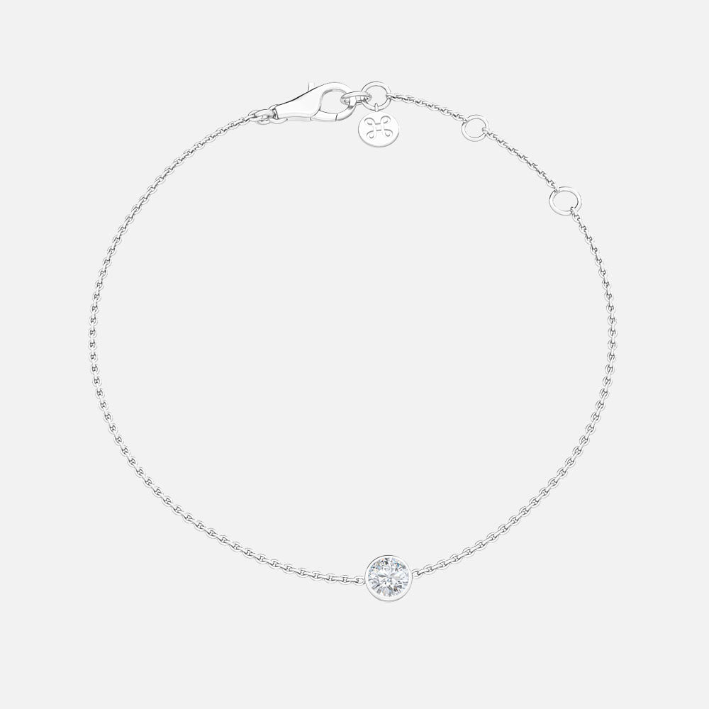 18K White Gold Bezel Round Solitaire Chain Bracelet