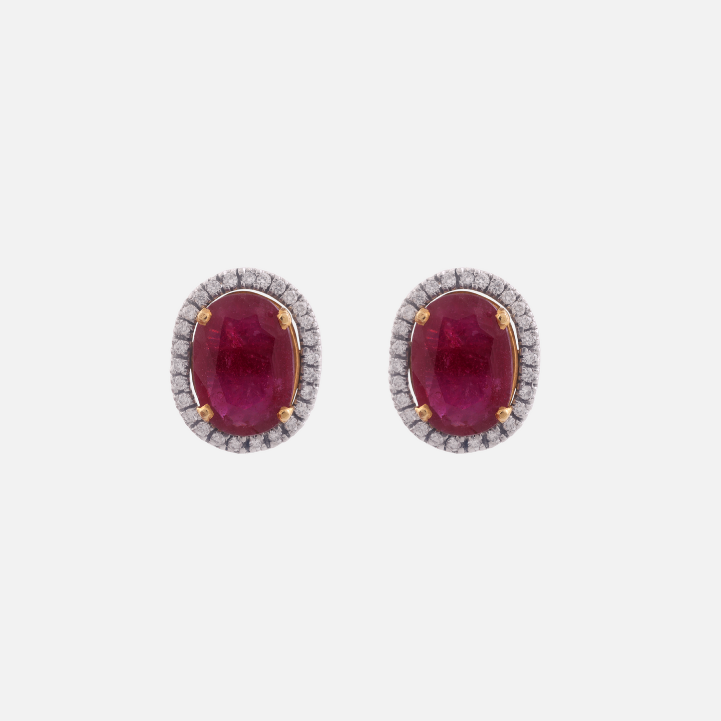 18K Gold Oval Ruby Earrings with Diamonds