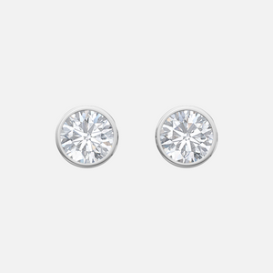 18K White Gold Bezel Round Solitaire Earrings