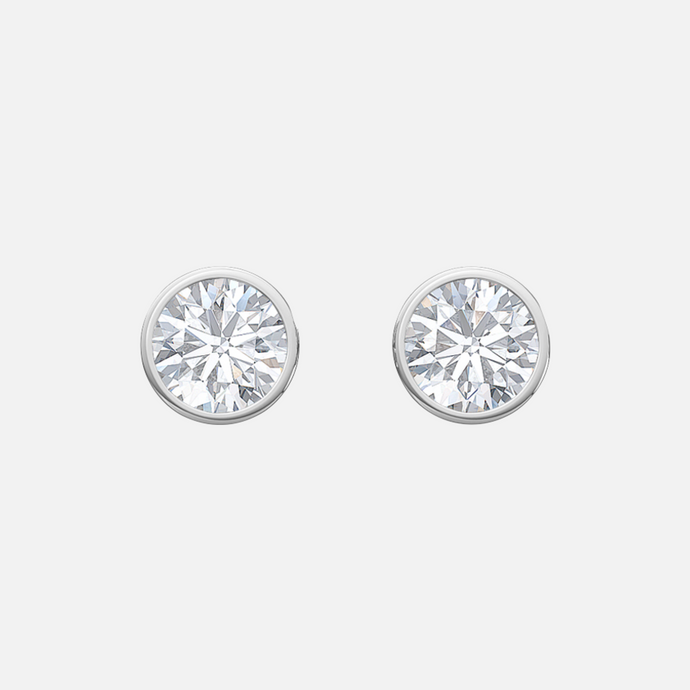 18K White Gold Bezel Round Solitaire Earrings