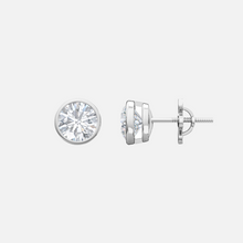 Load image into Gallery viewer, 18K White Gold Bezel Round Solitaire Earrings
