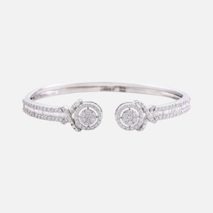 18K Gold Halo Diamond Cuff Bangle