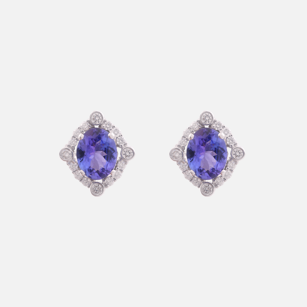 18K Gold Tanzanite Earrings with Diamonds